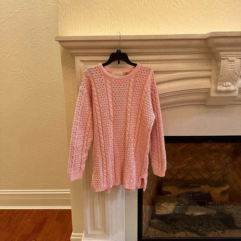 Cymbrion Women's Pink Cable Knit Cotton Sweater Size M